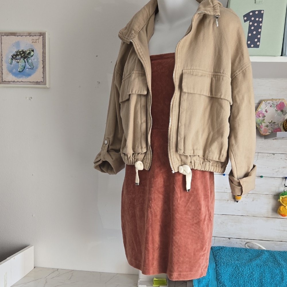 Forever 21 Tan Utility Jacket with Drawstring Waist